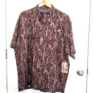 NEW Mossy Oak Short Sleeve Guide Shirt Green Brown Camo Men's Size M Outdoor